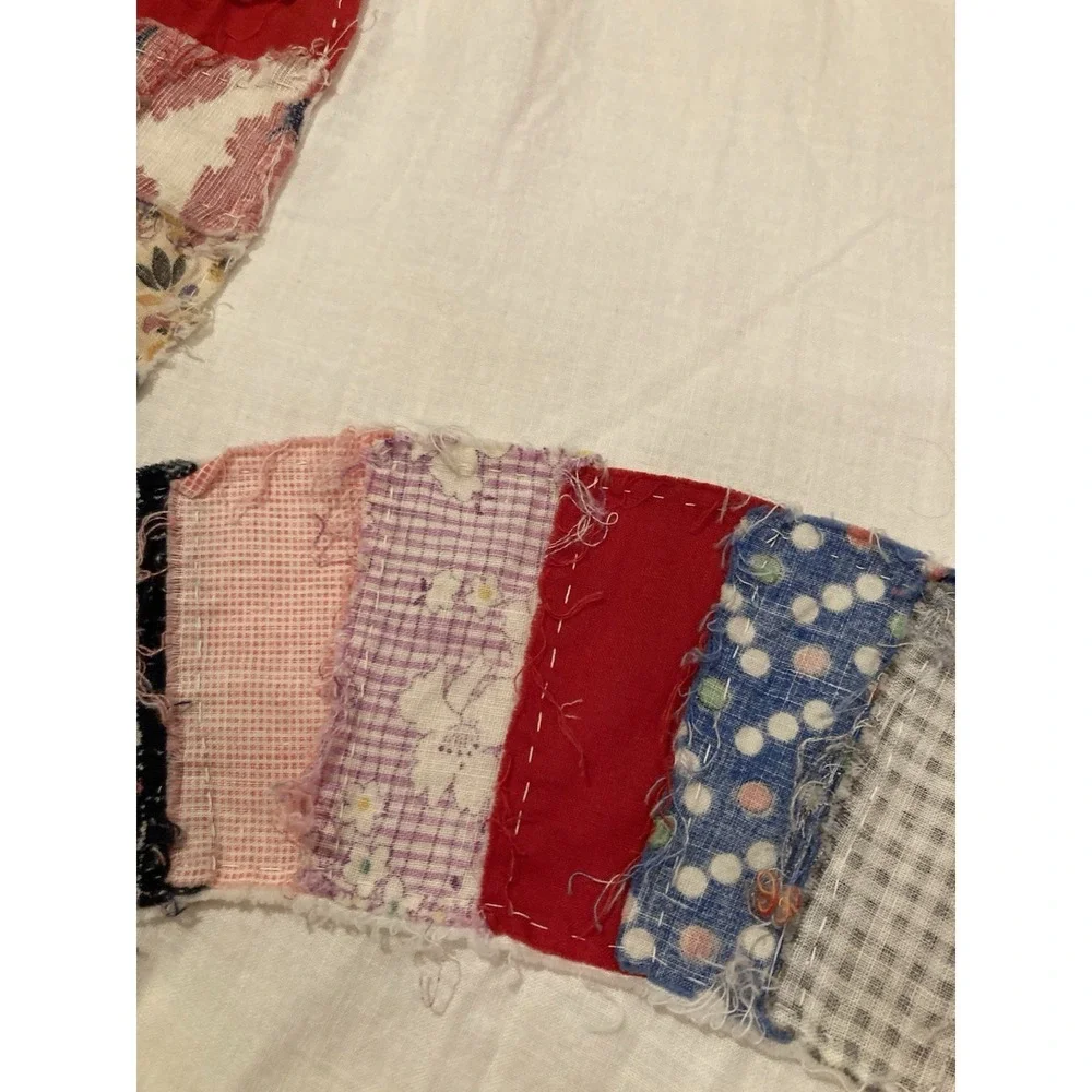 Vintage Handmade Double Wedding Quilt Topper Unfinished Patchwork 60